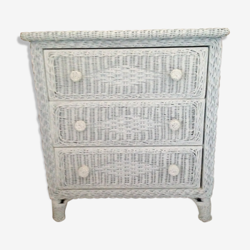 Chest of drawers 3 drawers white rattan