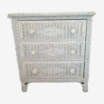 Commode trois tiroirs en rotin blanc