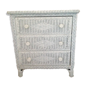 Chest of drawers 3 drawers white rattan