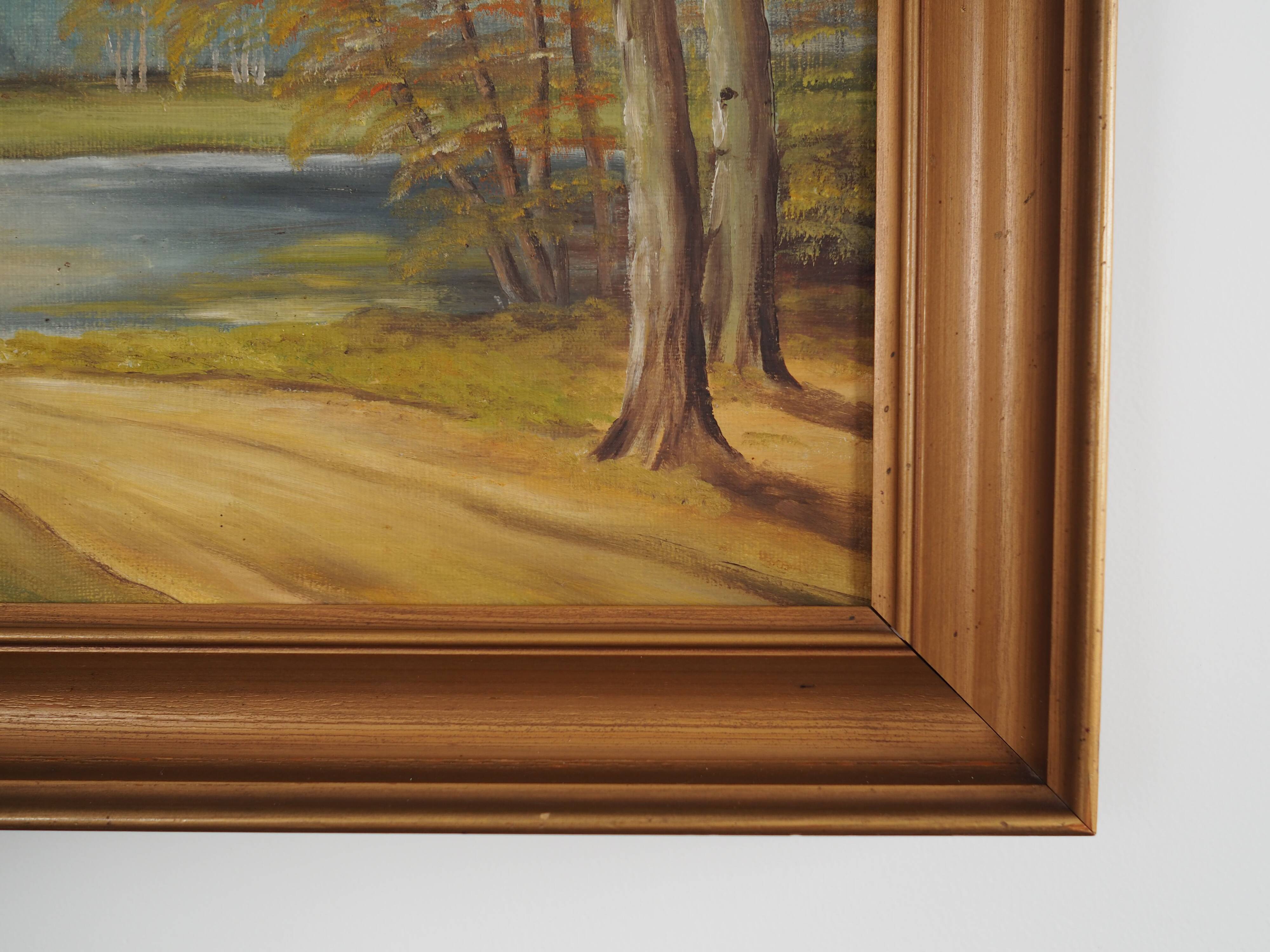 Painting „Two Birch by the Pond”, Scandinavian design, 1970s