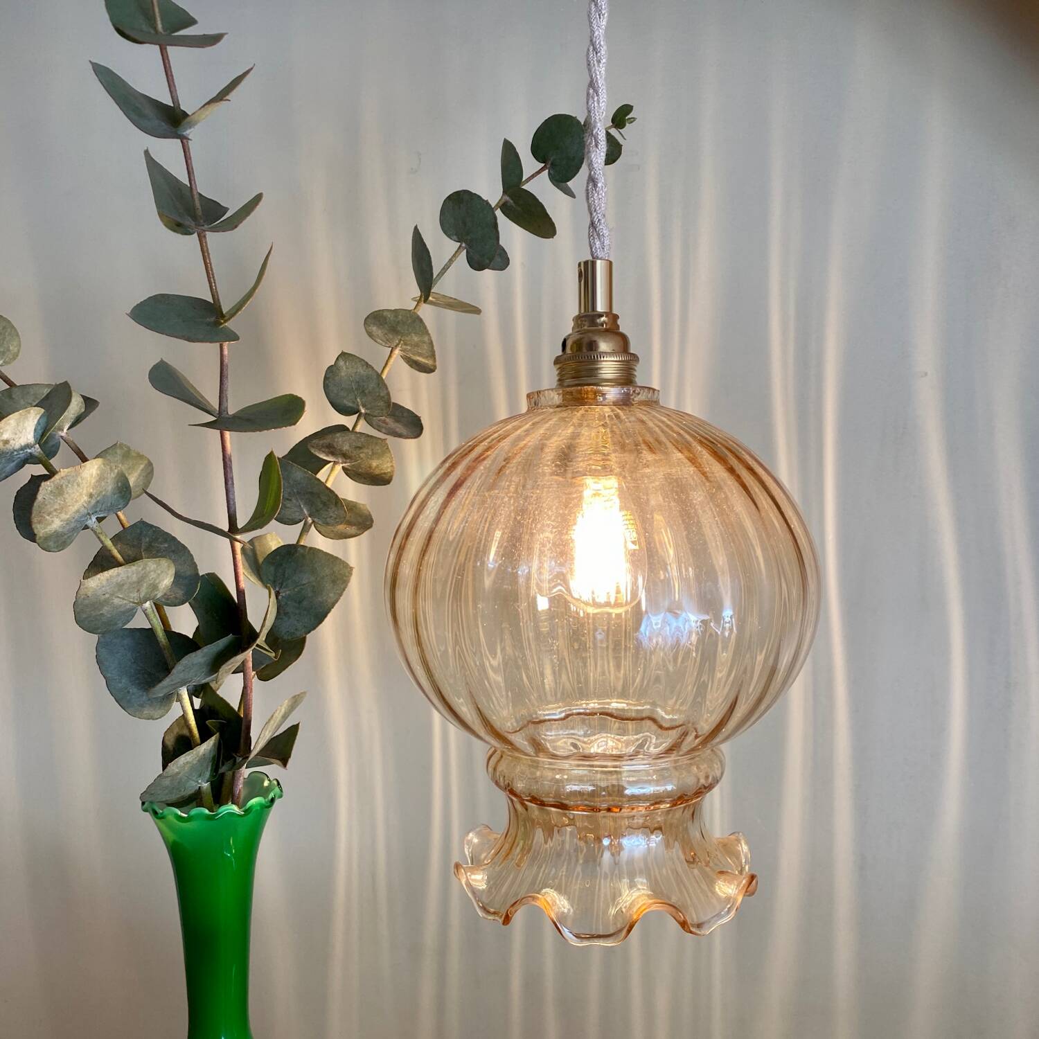 Vintage amber glass globe pendant light