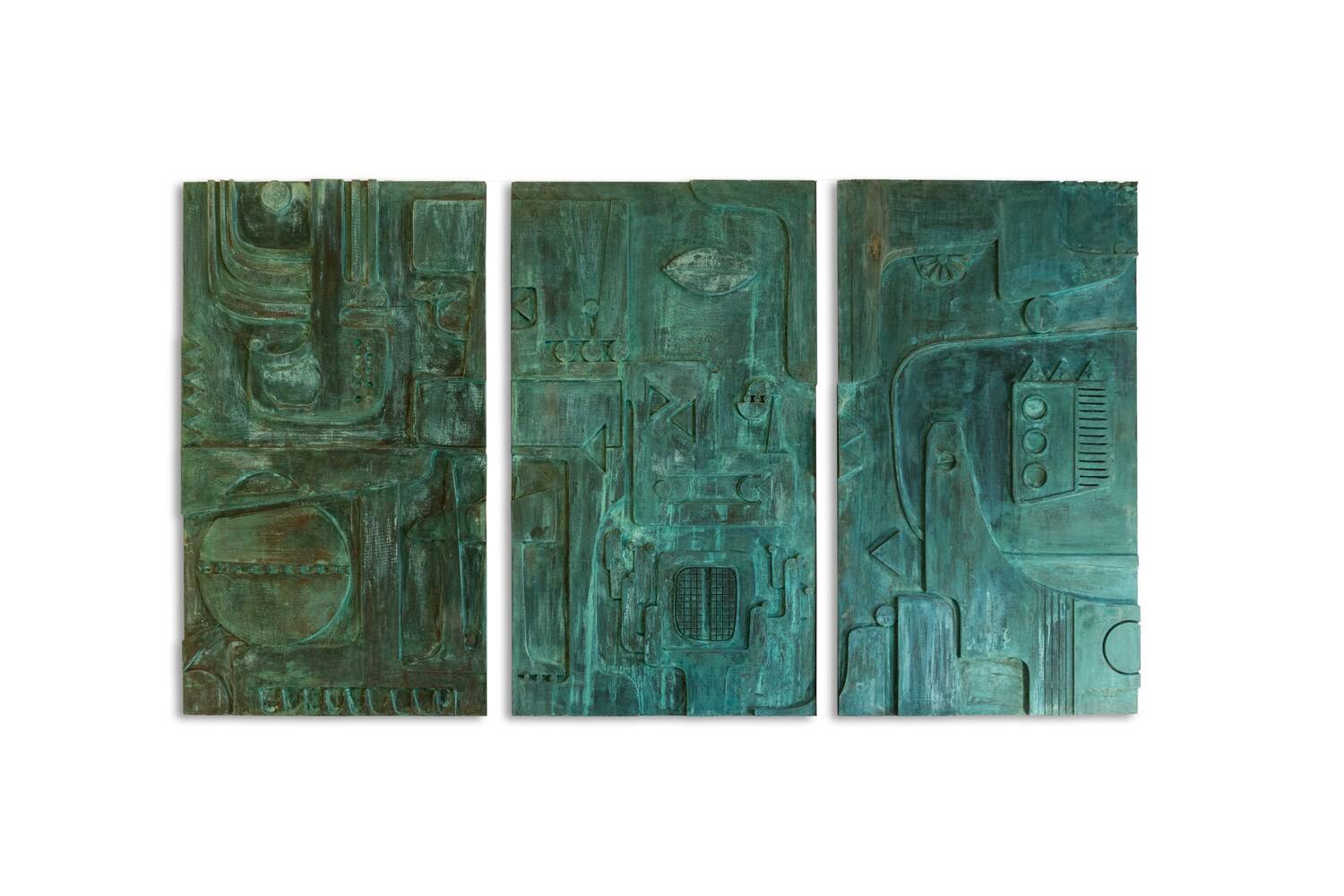 Victory of Segonzac. Sculpted and copper triptych panel. Contemporary.