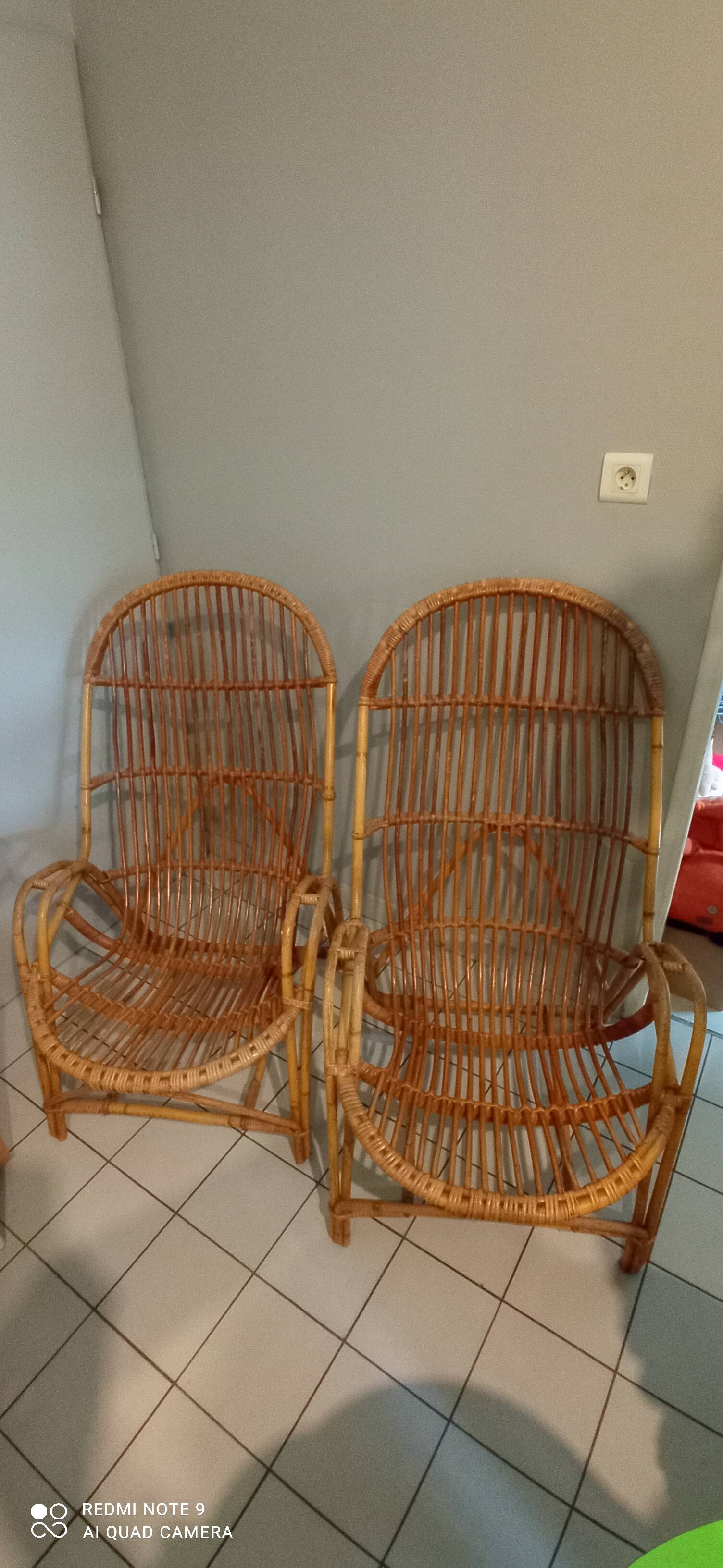 Pair of vintage rattan/wicker armchairs from the 70s