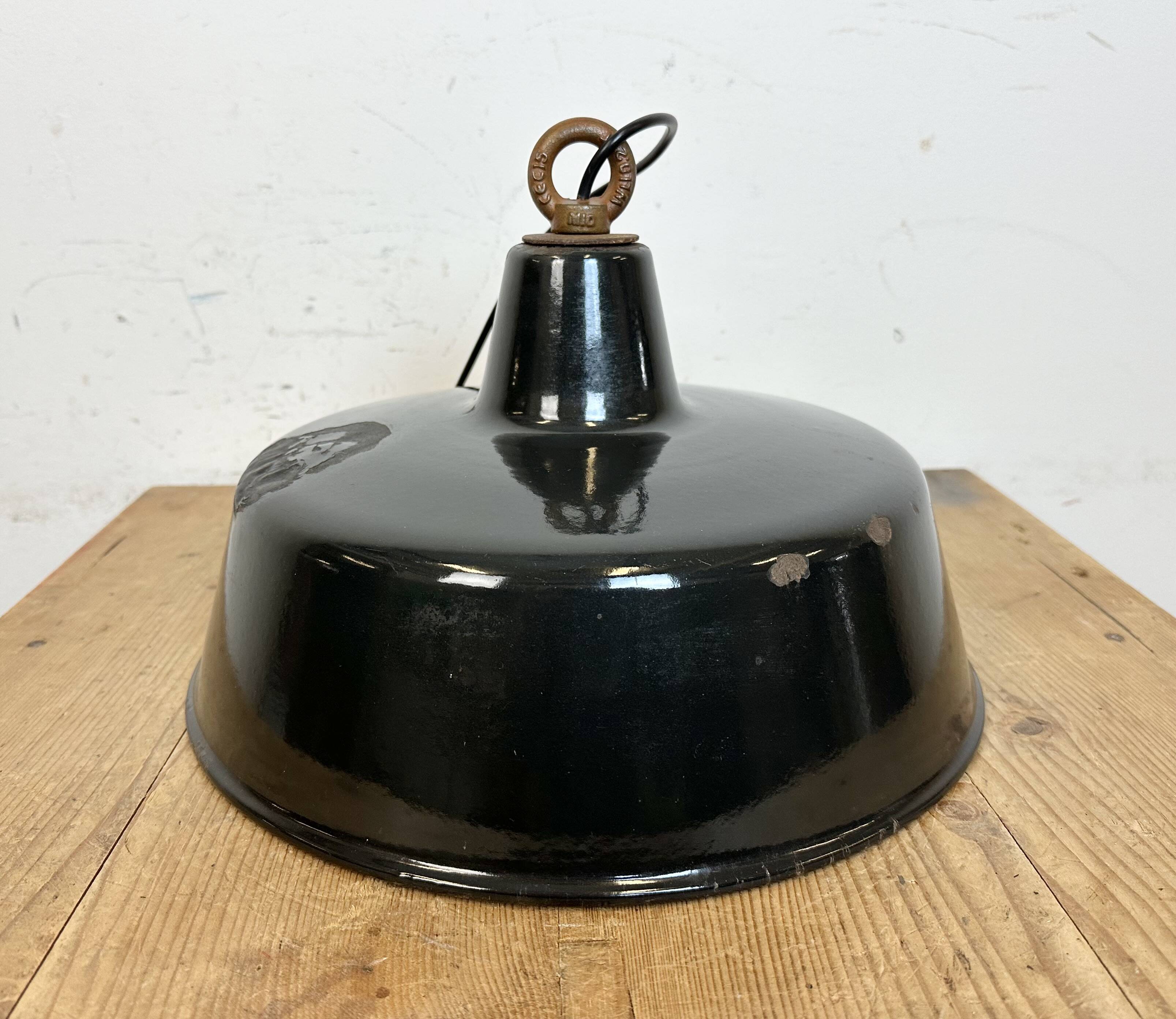 Black enamel industrial pendant lamp, 1950s