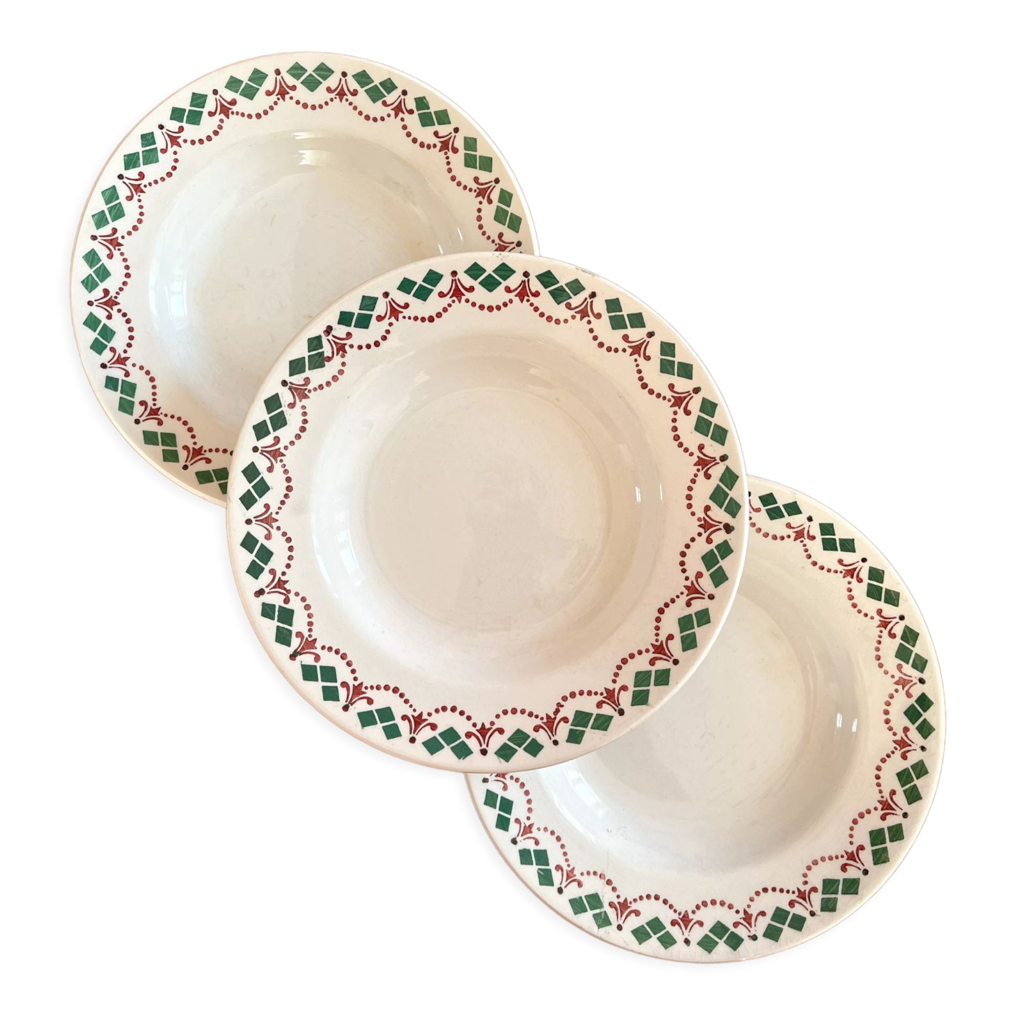 3 vintage Art Deco soup plates by Hamage & Moulin des Loups