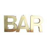 Old brass sign letters, word BAR