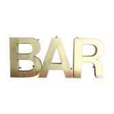 Old brass sign letters, word BAR