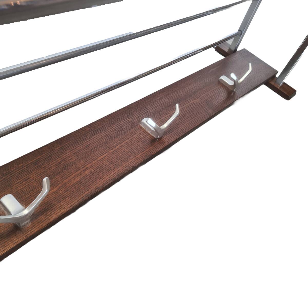 Porte-manteau mural vintage en chrome et bois, années 1970