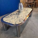 Italian design coffee table from the 70s, marble and chrome