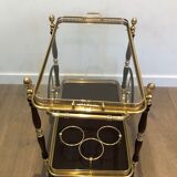 Rolling table in brass and mahogany with removable trays