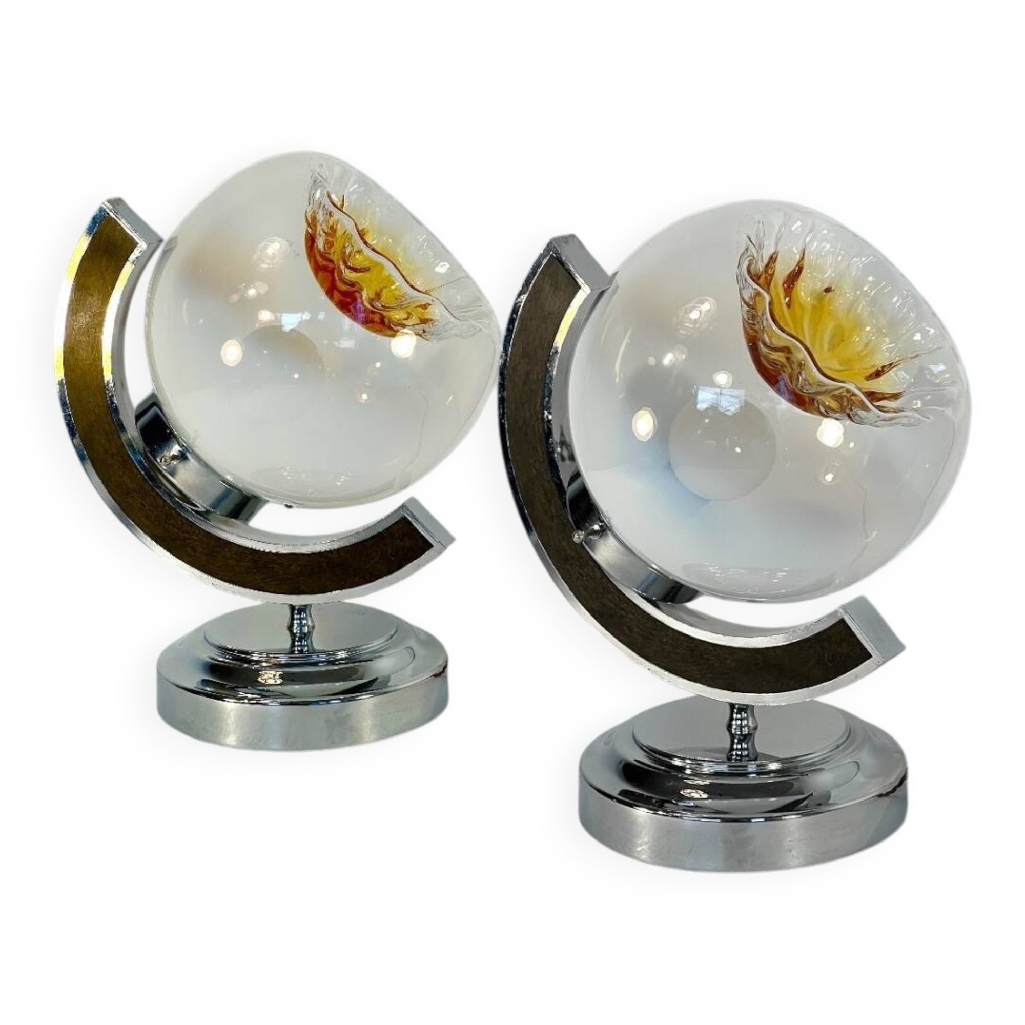 Pair of table lamps with large Murano globes from the 1970s.