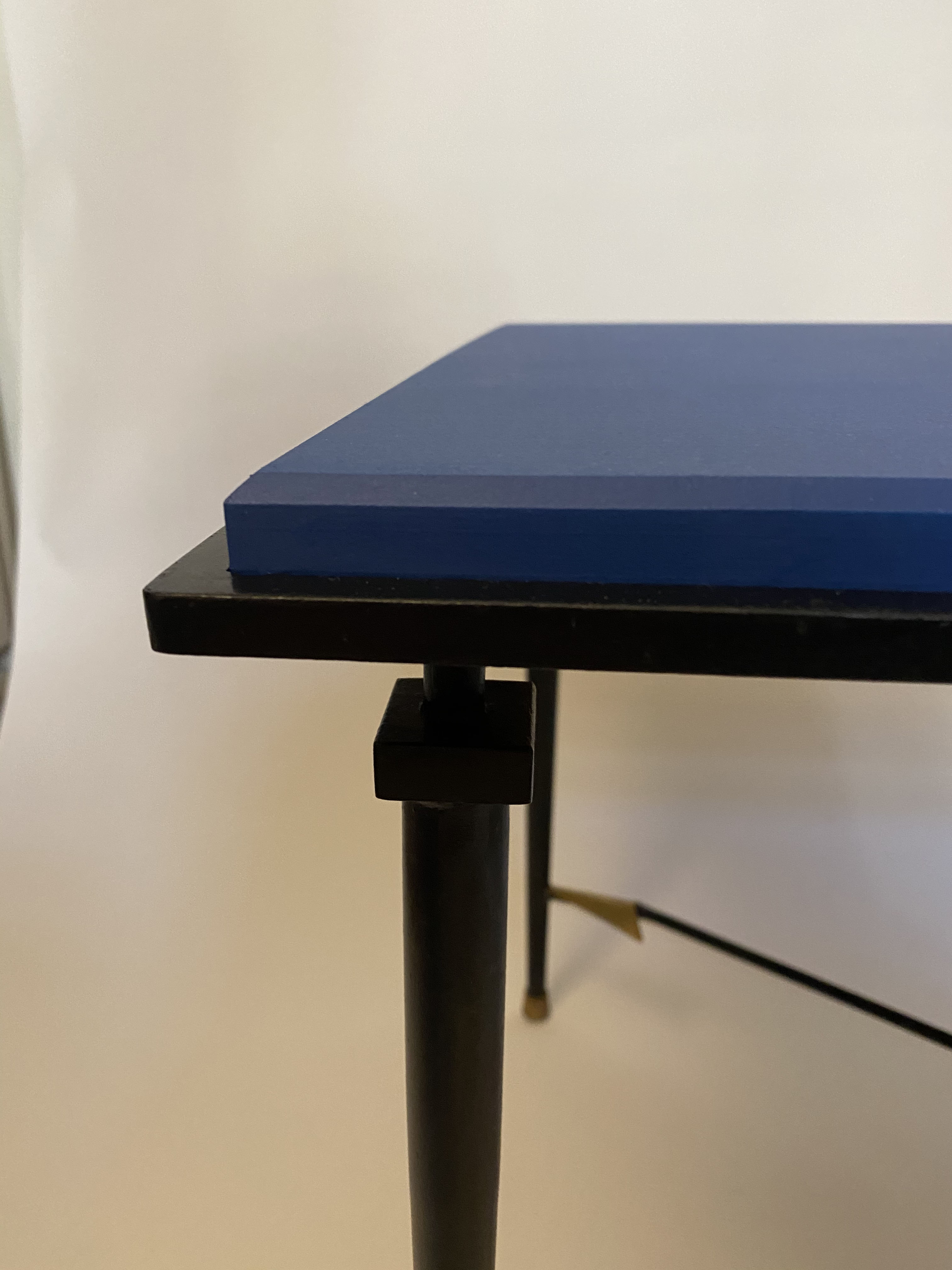 Art Deco wrought iron side table with brass arrow decoration, 1940s