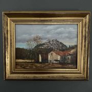 Huile sur toile par C. Theron Cordes-sur-Ciel Tarn 1991