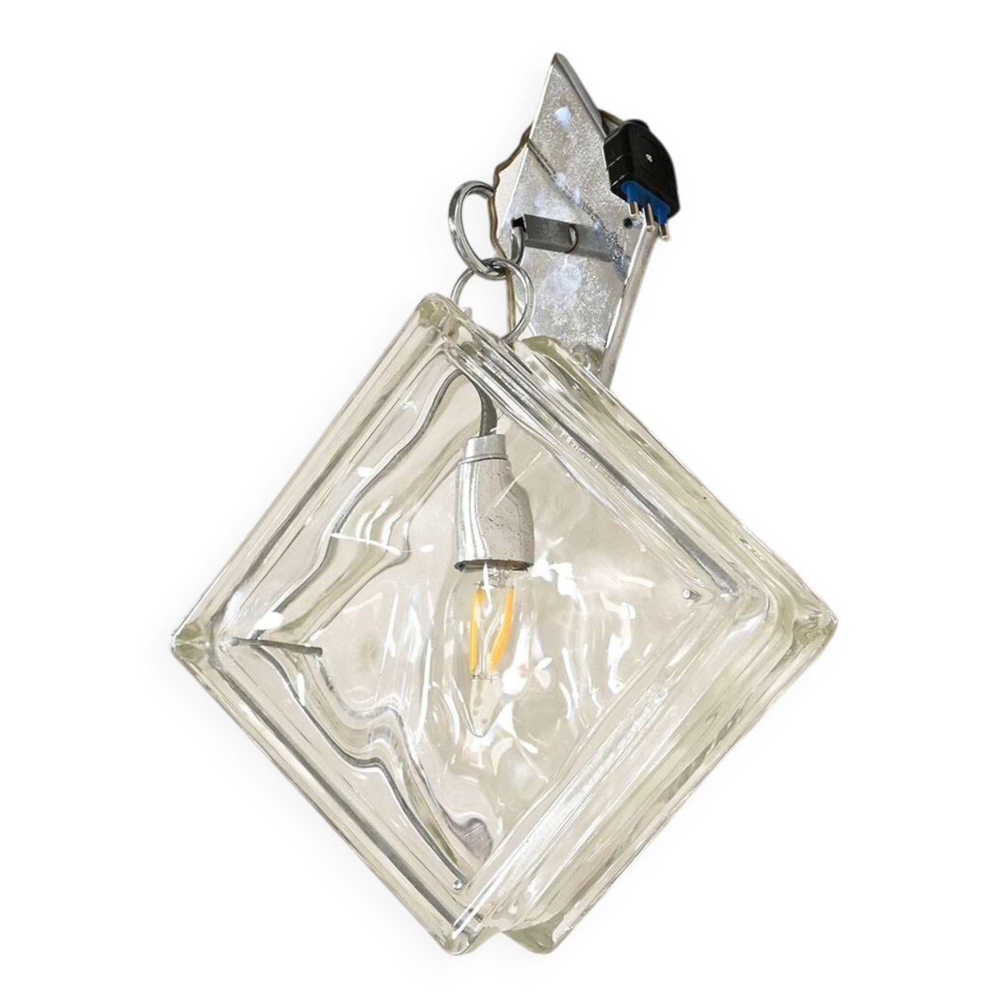 European pressed glass and metal wall light, 1970s
