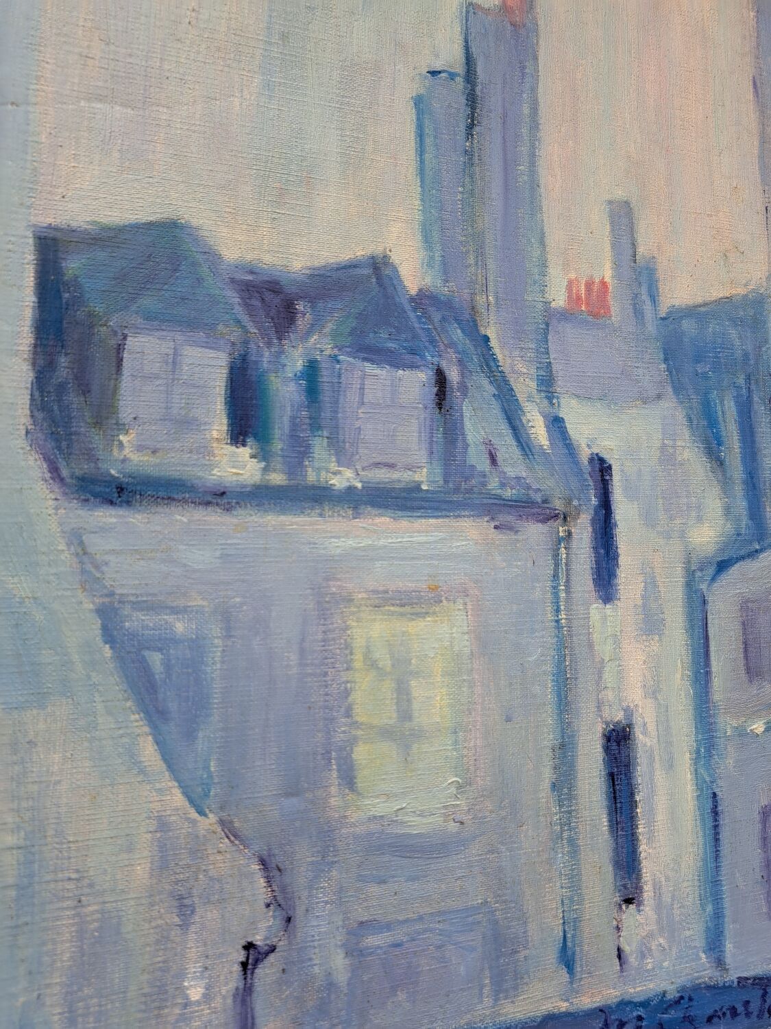 Canvas signed "blue houses"