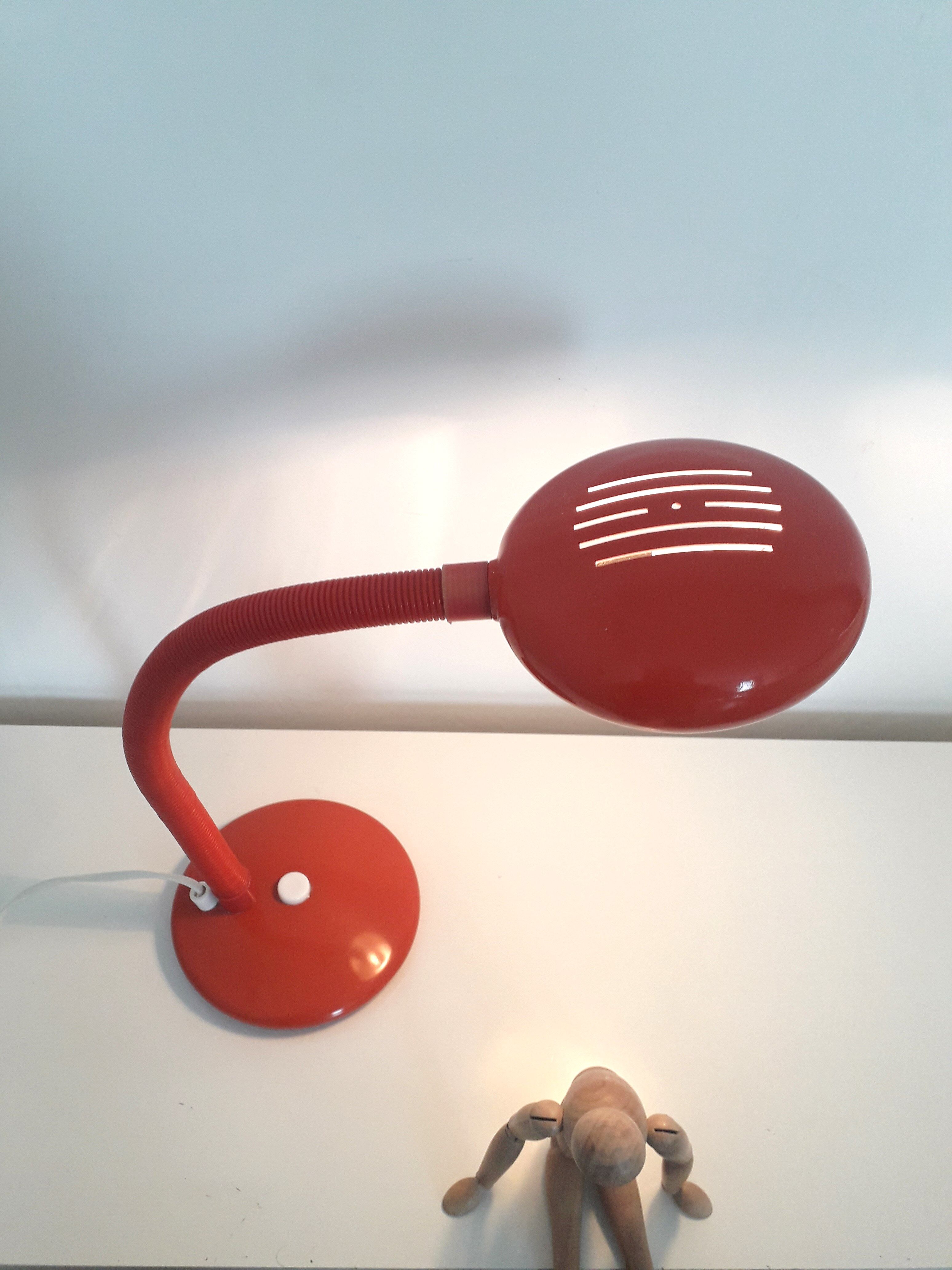 Vintage desk lamp red lacquered metal 1970