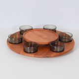 Lazy Susan snack tray with 6 bowls, Denmark, 1960s – Ø 49 cm