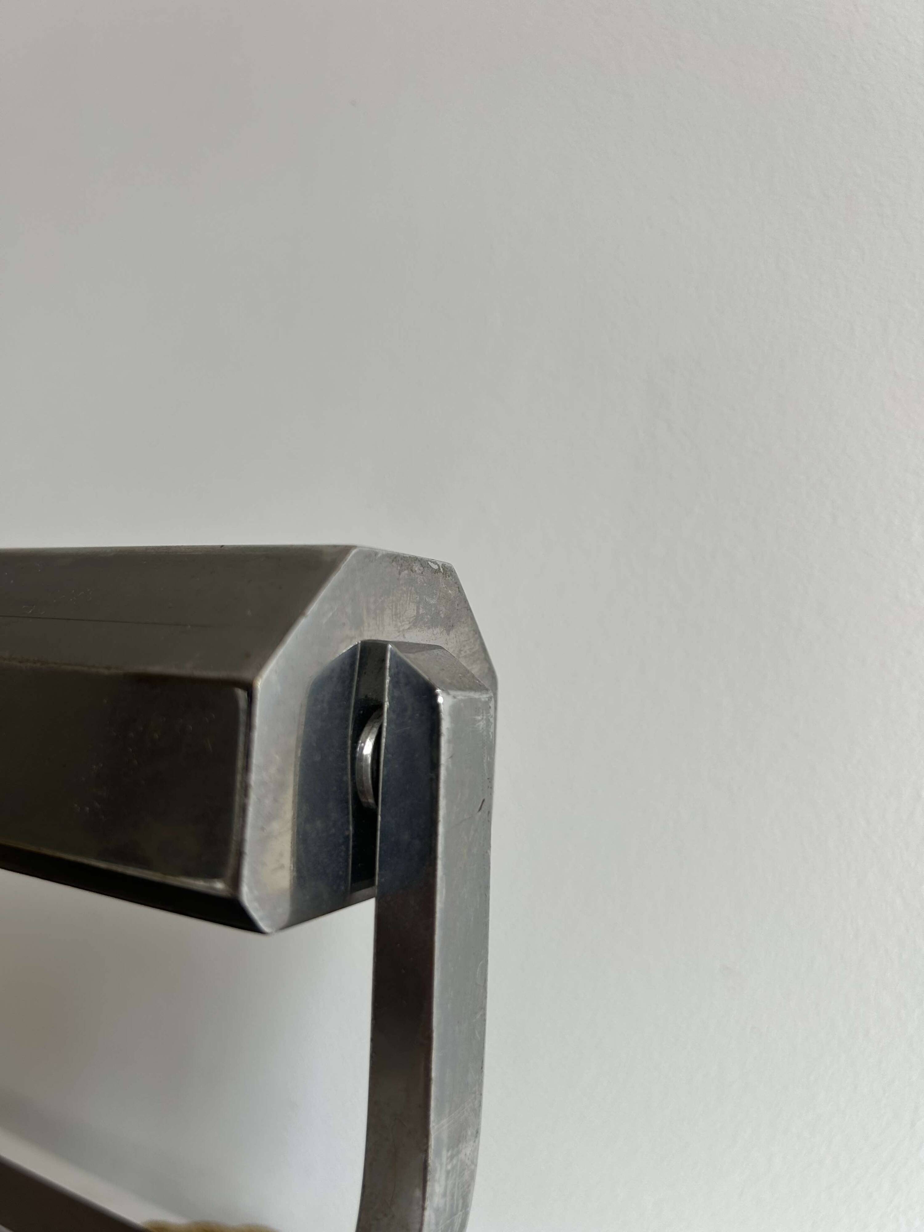 Modernist art deco desk lamp, chromed metal and wood, France 1930