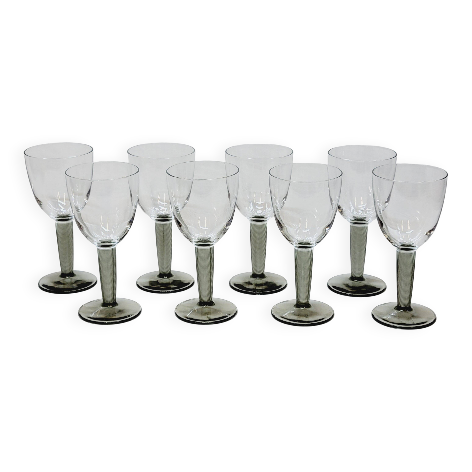 8 Bormioli Rocco Vintage Crystal Water Glasses with Grooved Grey Base