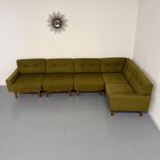 Vintage modular Scandinavian design green fabric corner sofa 1960s