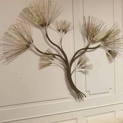 Large brass wall clock with needles in mid-century modern style, brutalist style, Curtis Jeré.