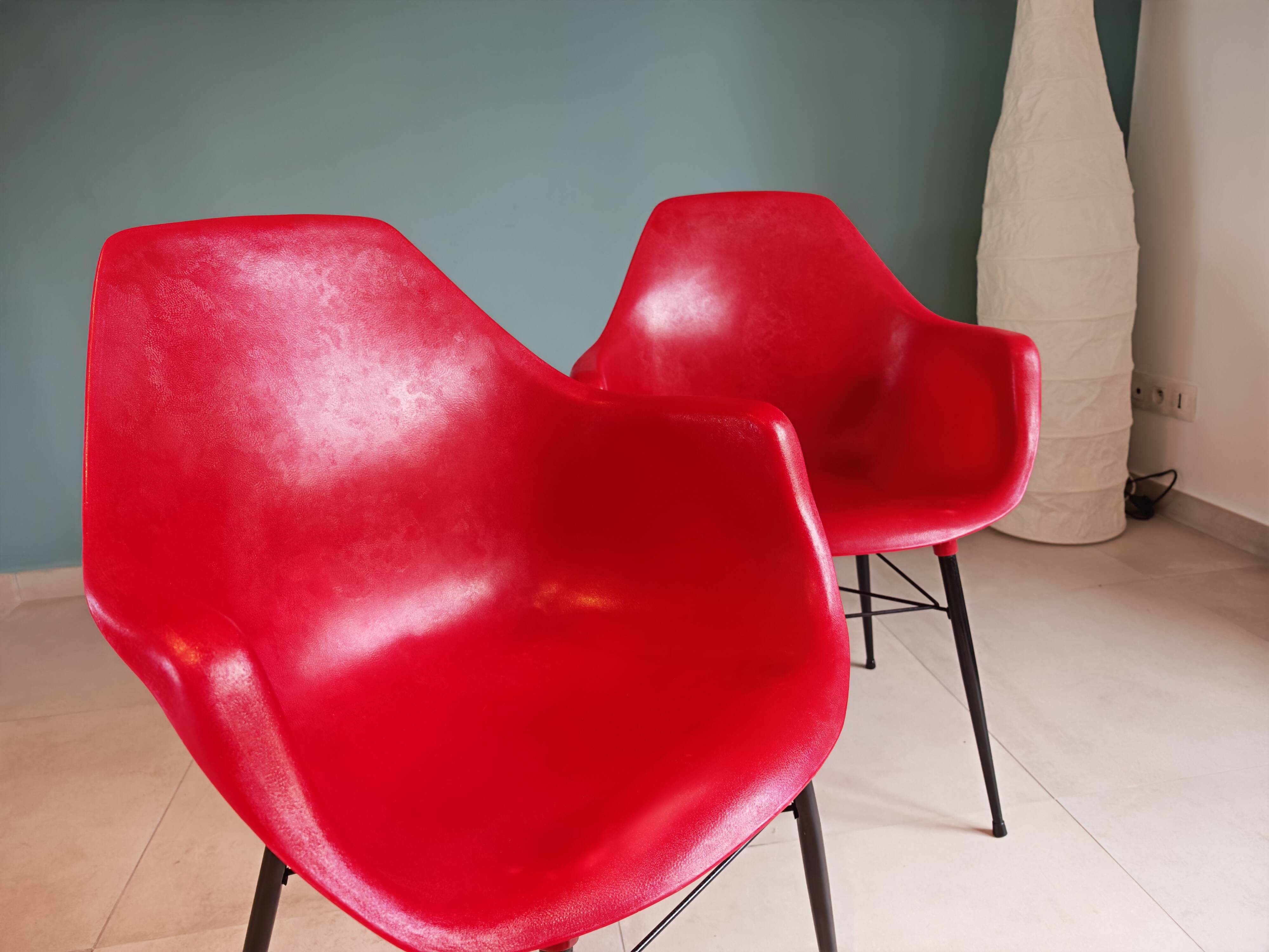 Pair of Vintage Space Age Red Armchairs 1970