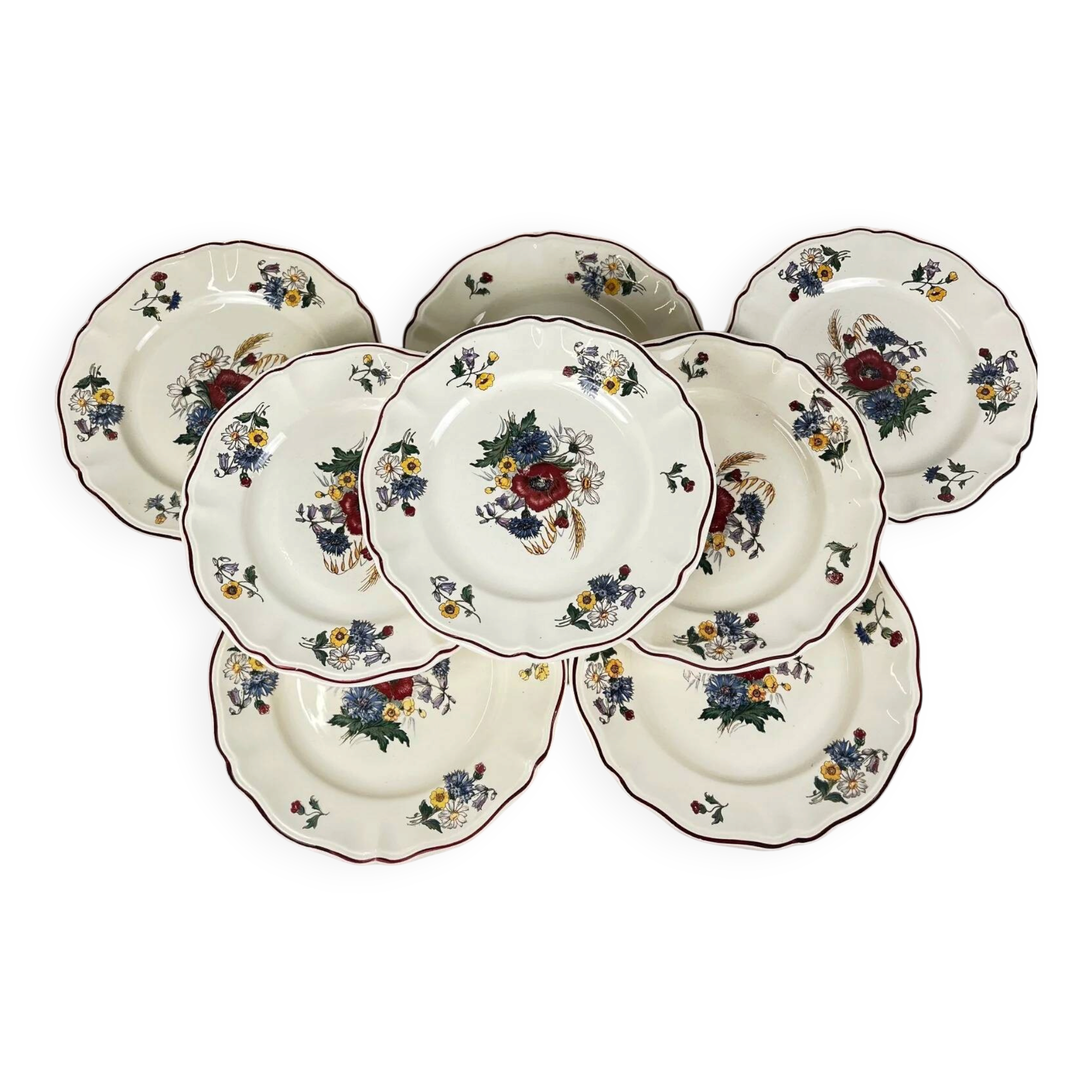 Lot de 8 assiettes plates "Agreste" Sarreguemines, XXe s.