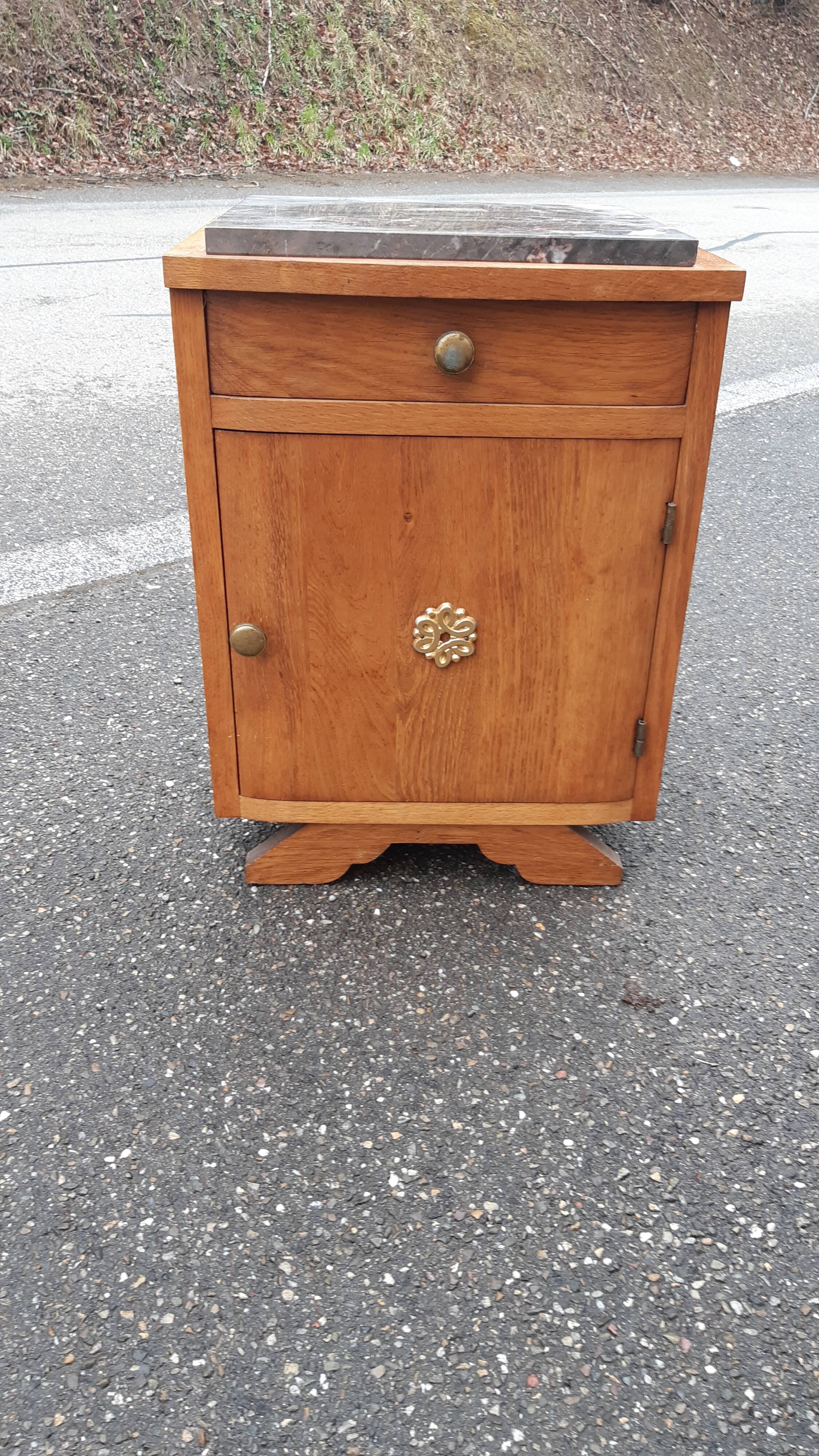 Bedside art deco oak and marble