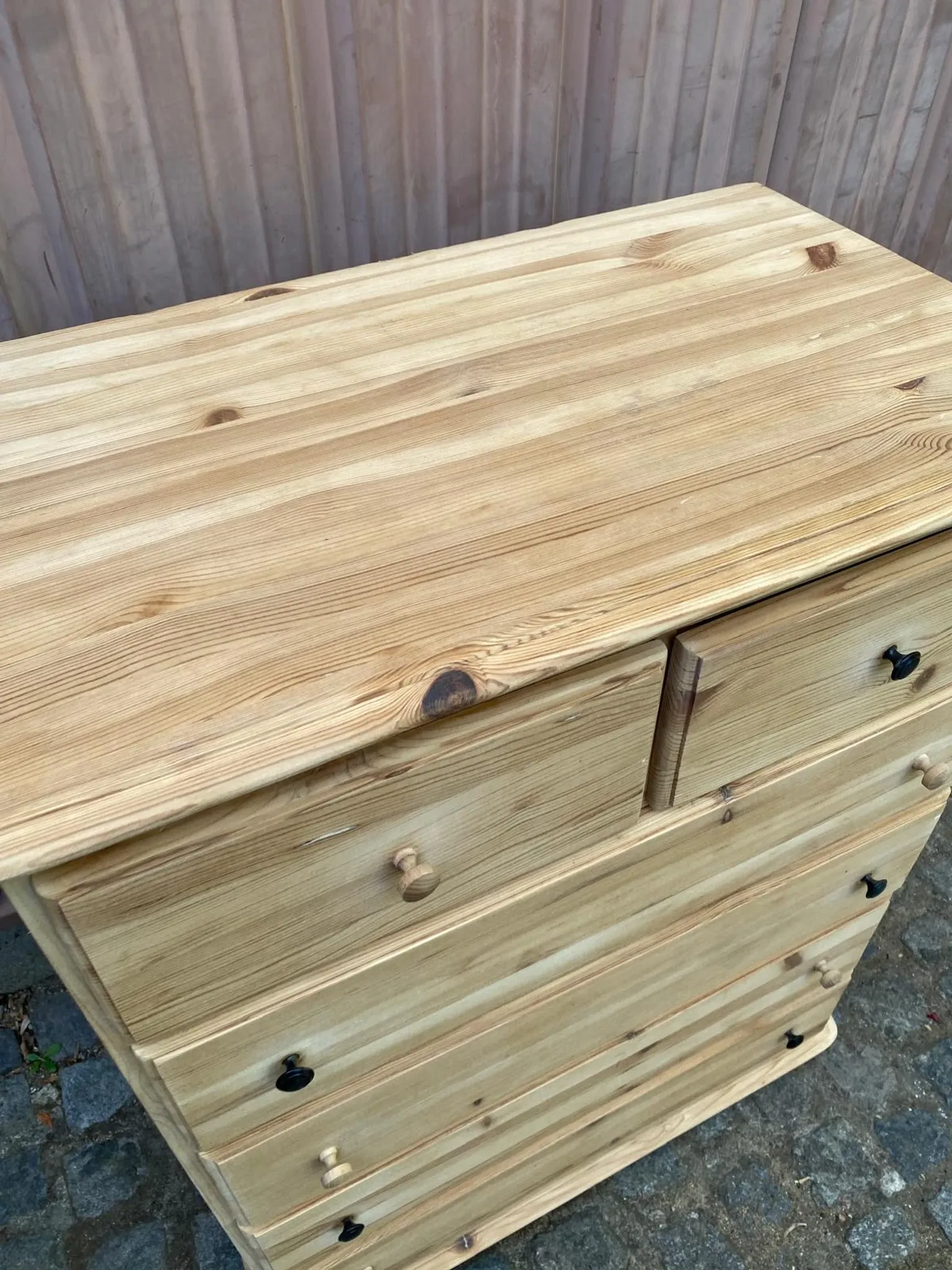 High Scandinavian chest of drawers stripped in solid pine from the 1980s.