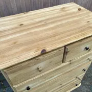 High Scandinavian chest of drawers stripped in solid pine from the 1980s.