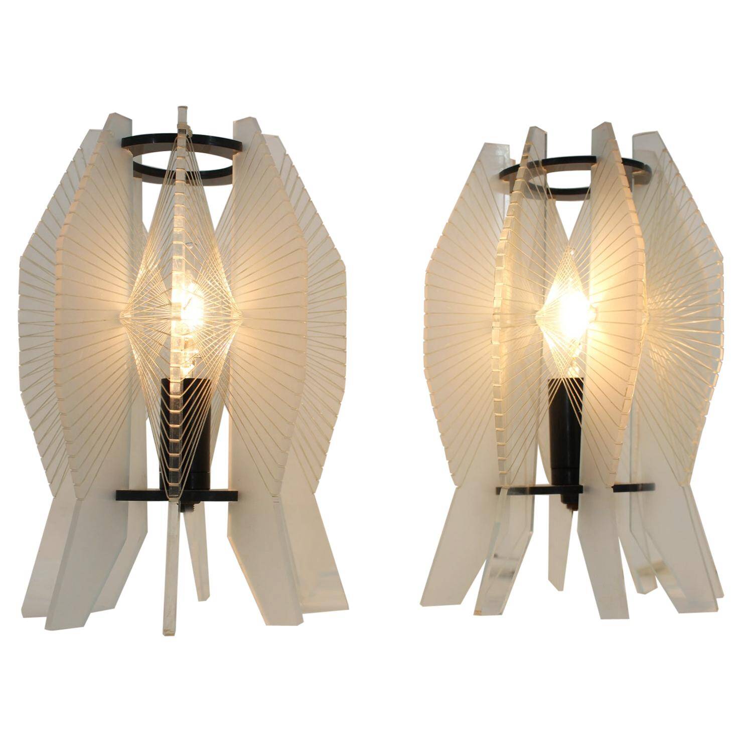 Pair of Space Age Plexiglass Table Lamps, 1970s