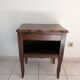 antique dark wood bedside table, cottage, bohemian, curved legs