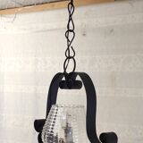 Vintage metal and glass pendant light - mid-20th century