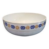 Saladier en faïence beige st amand, frise ocre jaune et bleu indigo