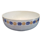Saladier en faïence beige st amand, frise ocre jaune et bleu indigo