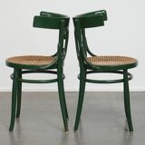Set of 2 Green Vintage Bistro Chairs with Woven Reed Seats