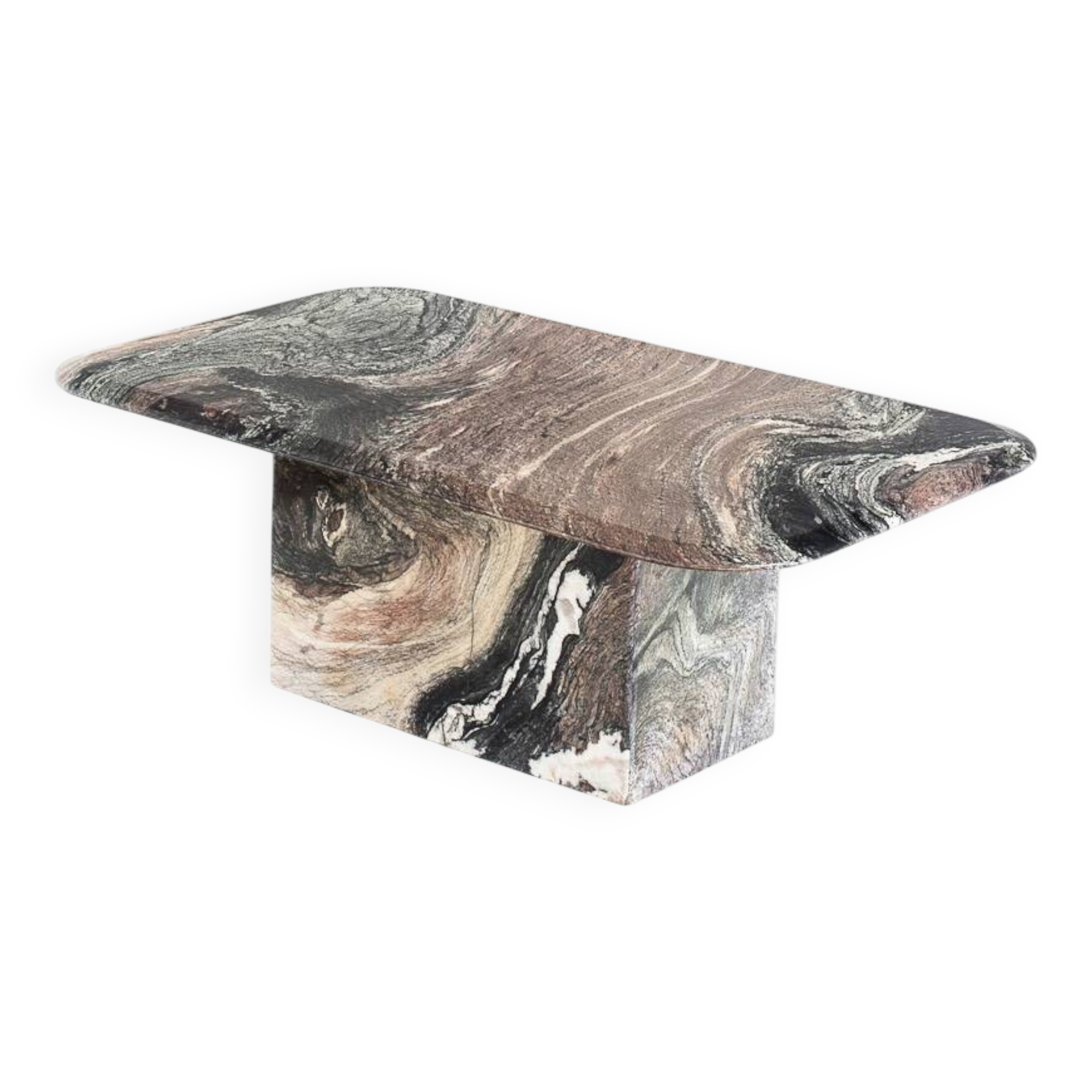 Vintage veined marble coffee table. Fully restored. Italy, 1910s.