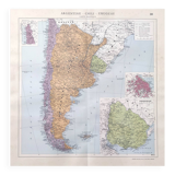 Old map South America Argentina Chile Uruguay 43x43cm from 1950