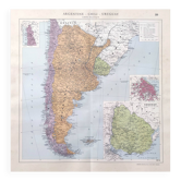 Old map of South America Argentina Chile Uruguay 43x43cm from 1950