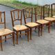 6 vintage solid oak wood dining room chairs with art deco straw