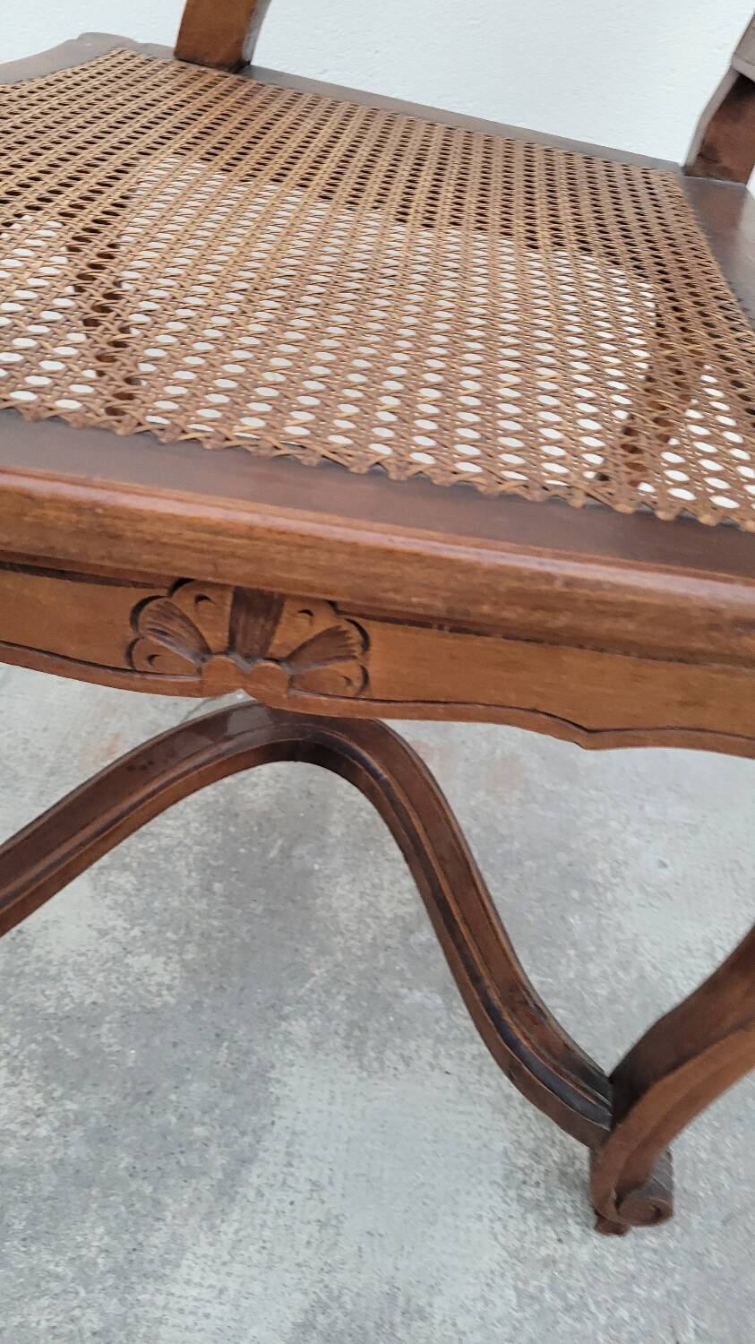 Louis XV Regency cane armchair leather armrests decorated with shell