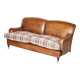 Canapé George Smith Signature Scroll en cuir avec coussins en laine écossaise tartan