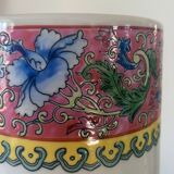 Vase enamelled ceramic roll china decorations of flowers birds Signed