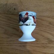 Coquetier faience blanche decoration hen rooster and chicks