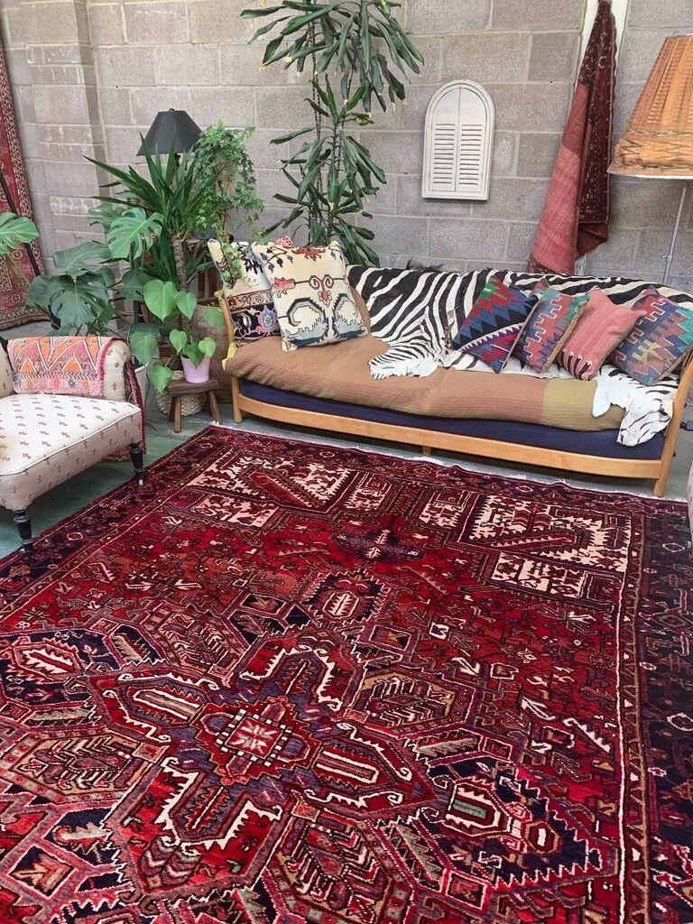 Antique Heriz Rug 335x235 cm Wool Oriental Hand Made Carpet Red, Brown, Blue