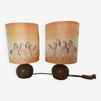Paire de lampes de chevet décor chevaux