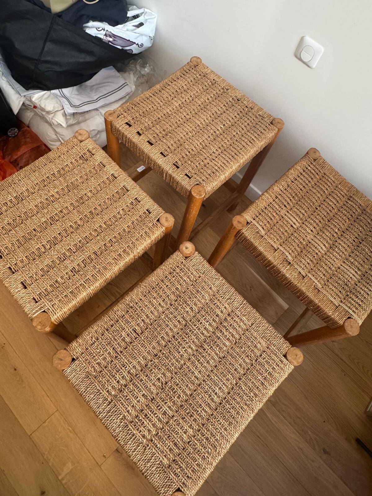 Wood and rope stools