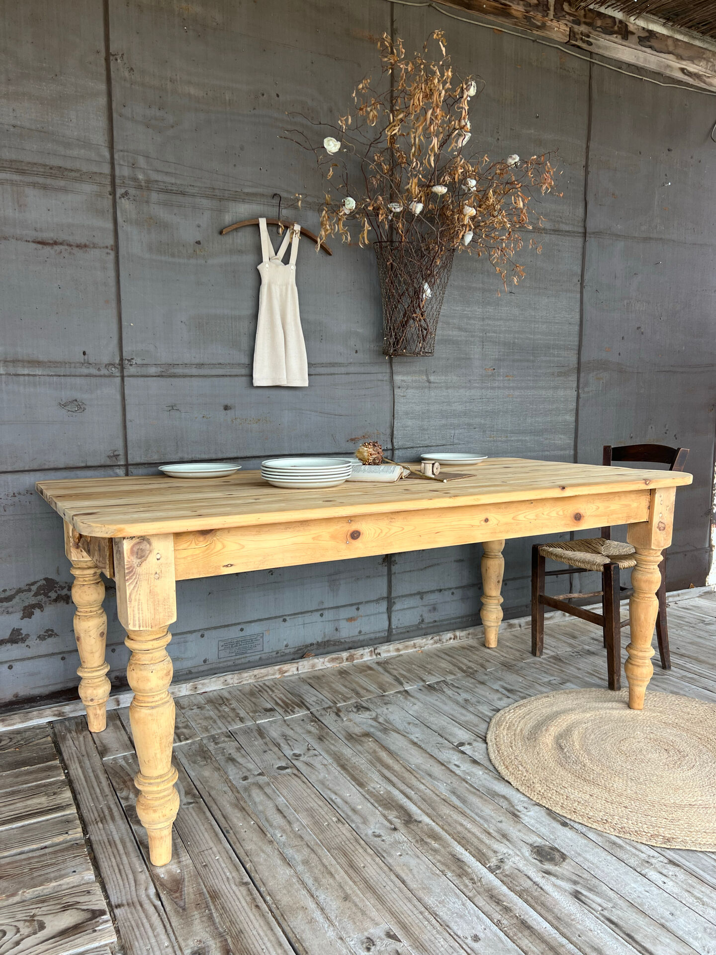 Raw wood dining table
