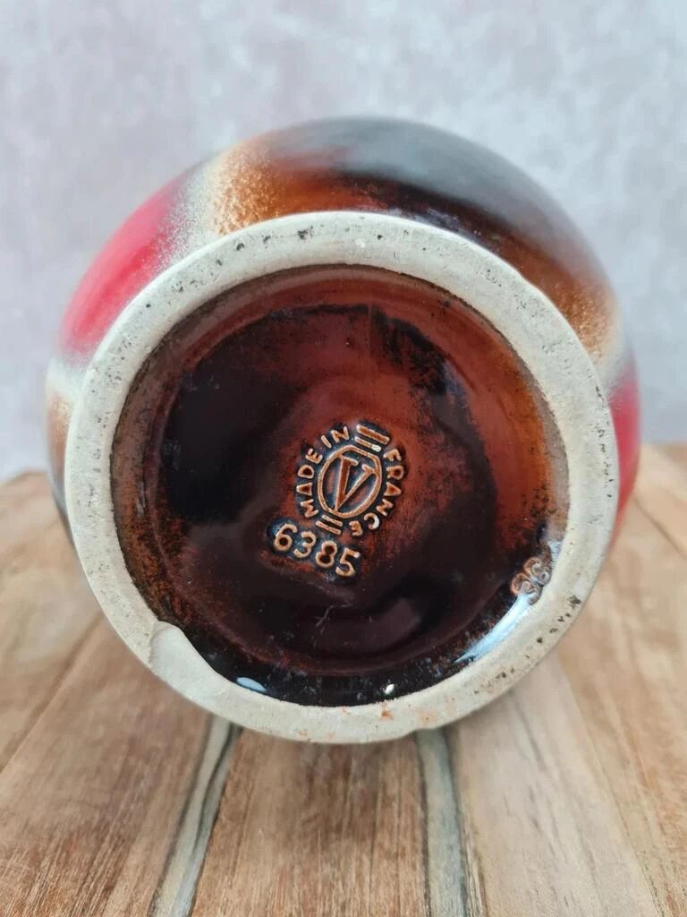 Large vintage vase Verceram France no. 6385 – red, brown and black