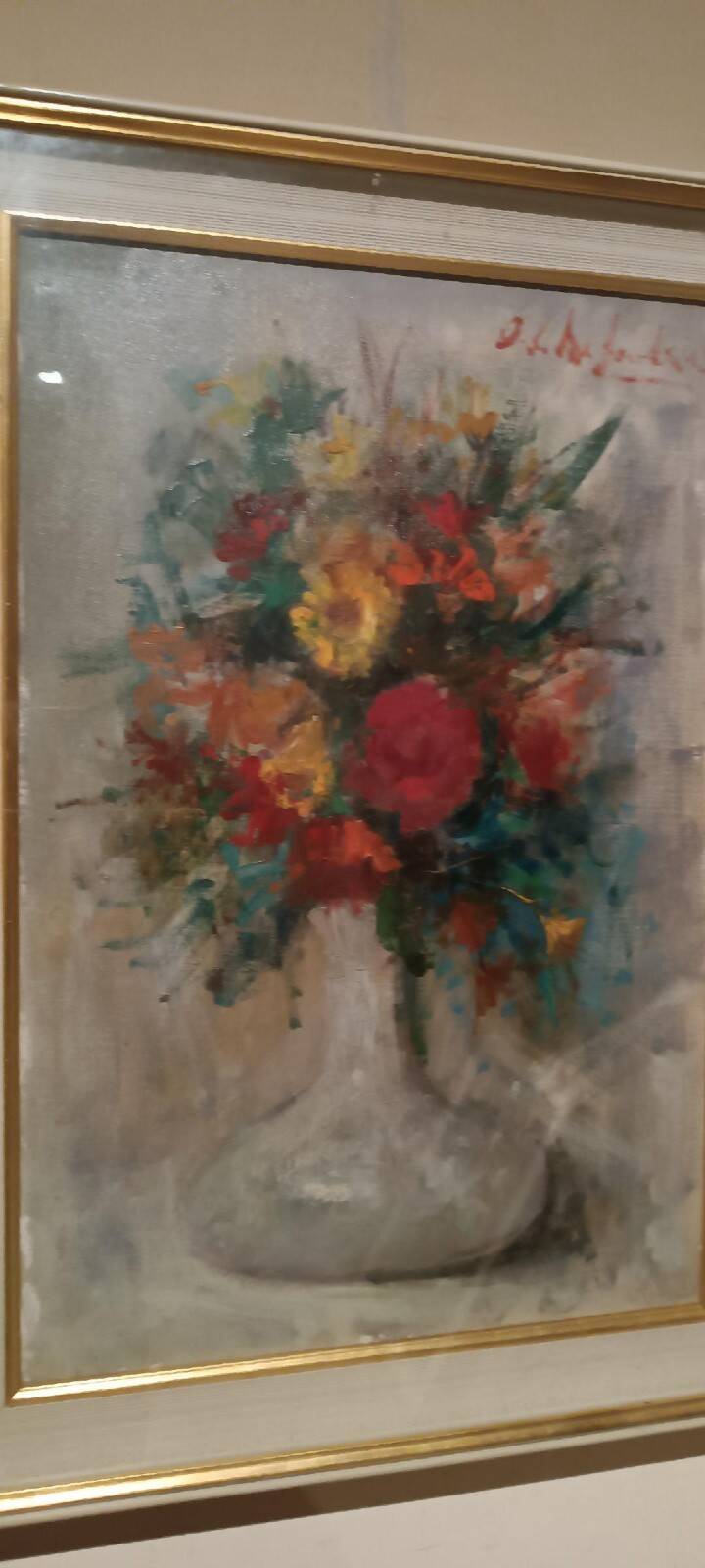 Still life painting with a vase of flowers by Osman DE Scolari (Palermo, 1908 - Florence, 1998)